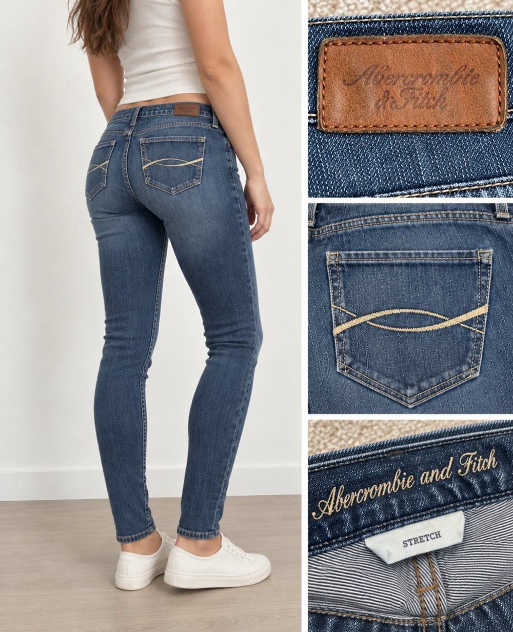 Y2K Indie Sleaze Abercrombie & Fitch Skinny Jeans Sz 0 Medium Wash Stretch Denim